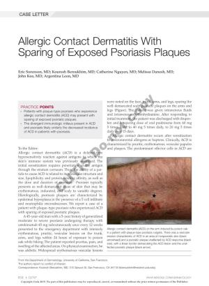 Allergic Contact Dermatitis with Sparing of Exposed Psoriasis Plaques