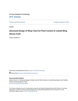 Structural Design of Wing Twist for Pitch Control of Joined Wing Sensor Craft