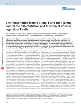 The Transcription Factors Blimp-1 and IRF4 Jointly Control the Differentiation and Function of Effector Regulatory T Cells