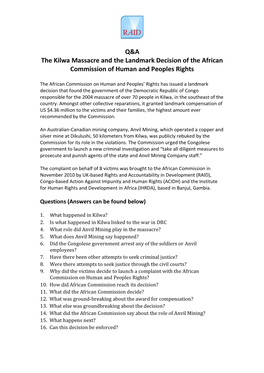 Q&A the Kilwa Massacre and the Landmark Decision of the African