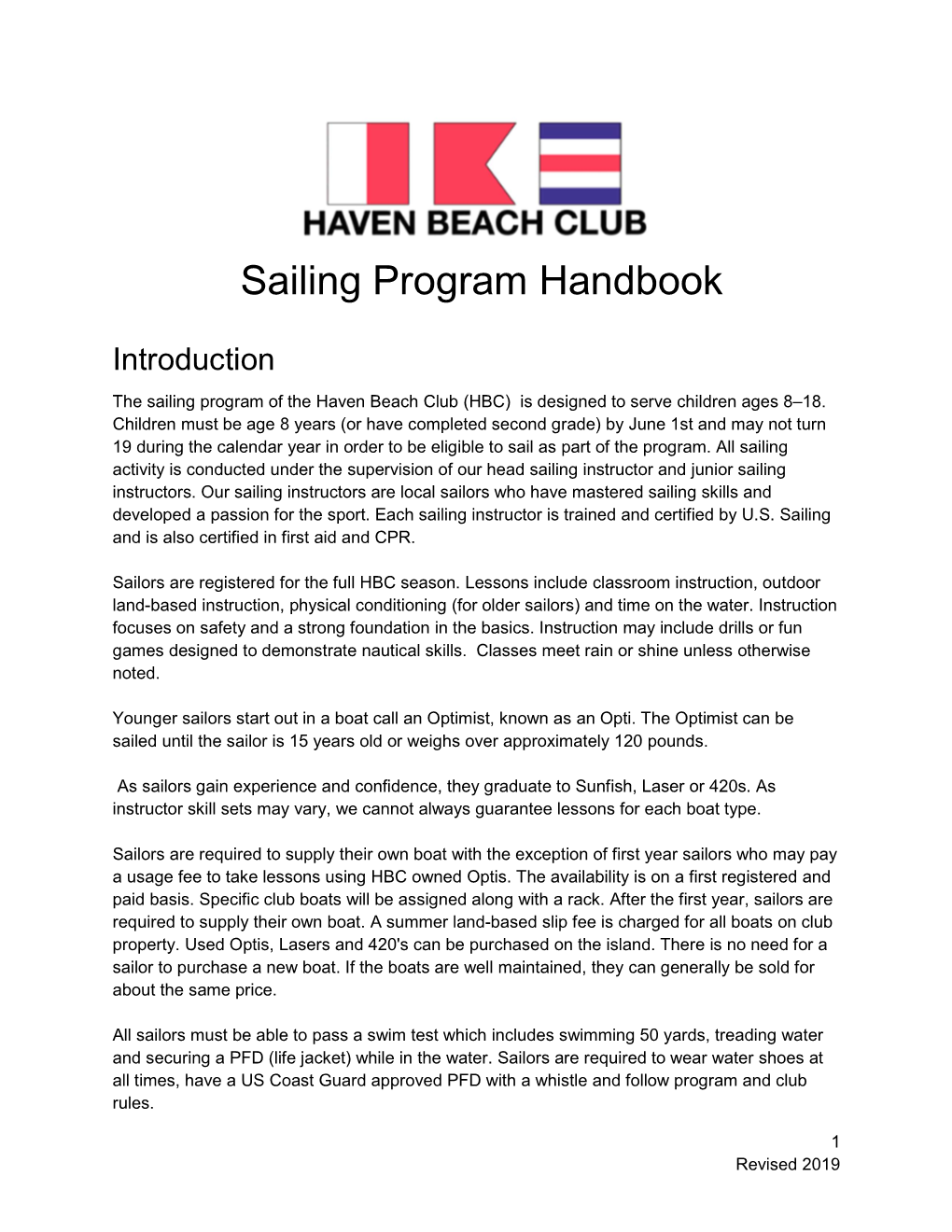 Sailing Program Handbook