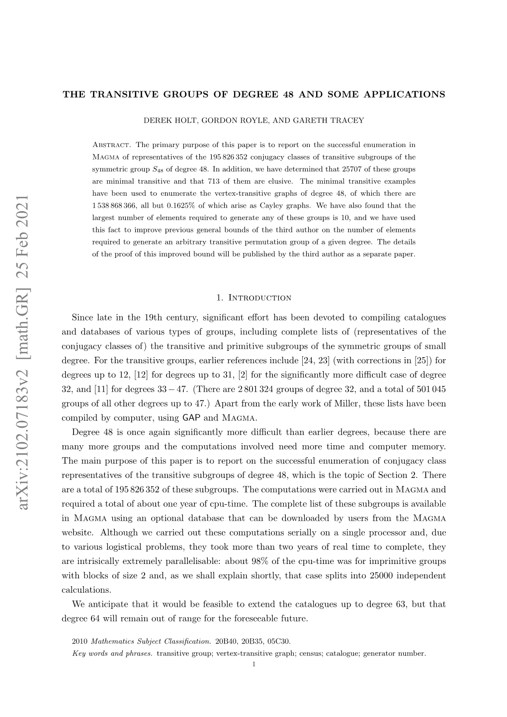 Arxiv:2102.07183V2 [Math.GR] 25 Feb 2021