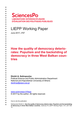 Populism and the Backsliding of Democracy in Three West Balkan Coun- Tries