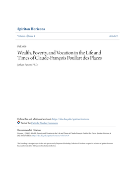 Wealth, Poverty, and Vocation in the Life and Times of Claude-François Poullart Des Places Jotham Parsons Ph.D