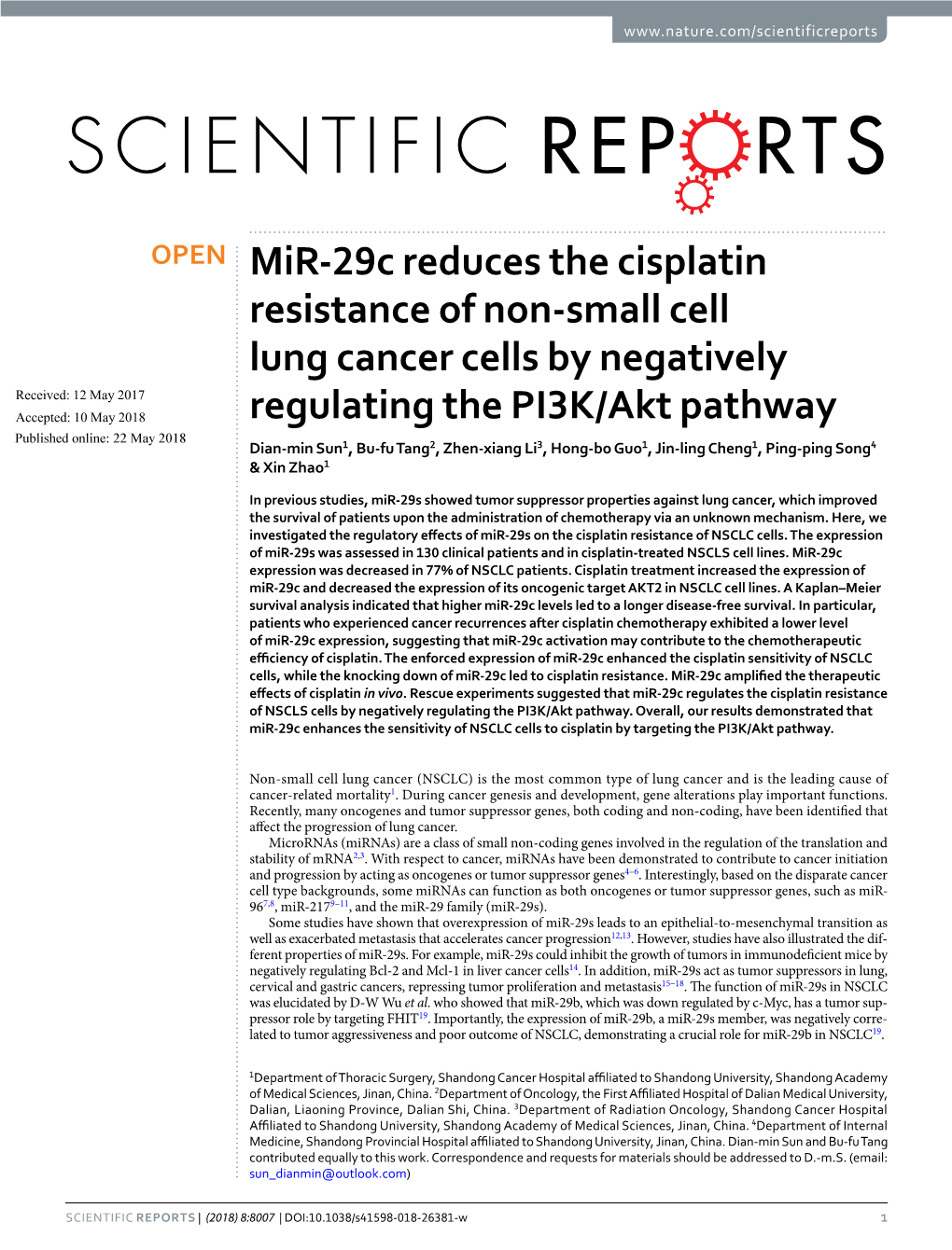 Mir-29C Reduces the Cisplatin Resistance of Non-Small Cell Lung