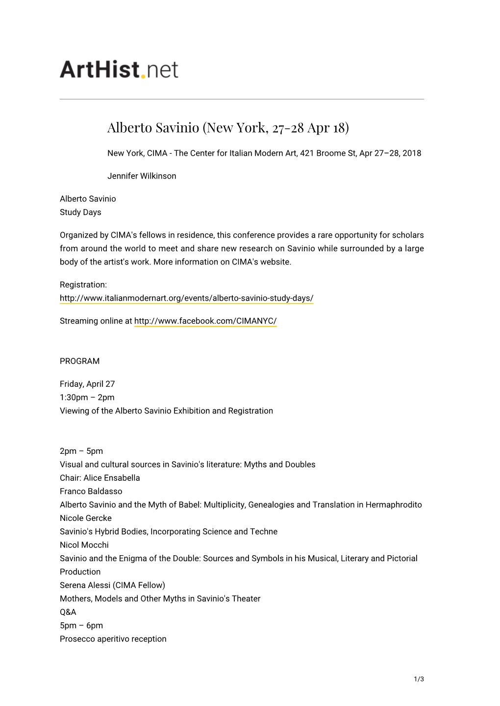 Alberto Savinio (New York, 27-28 Apr 18)