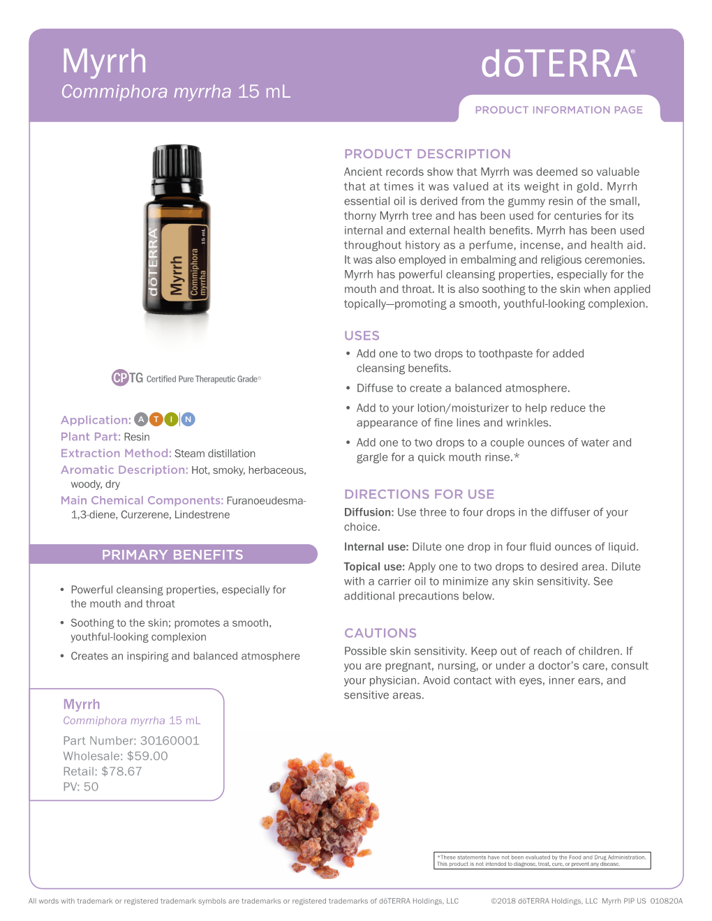 Commiphora Myrrha 15 Ml PRODUCT INFORMATION PAGE