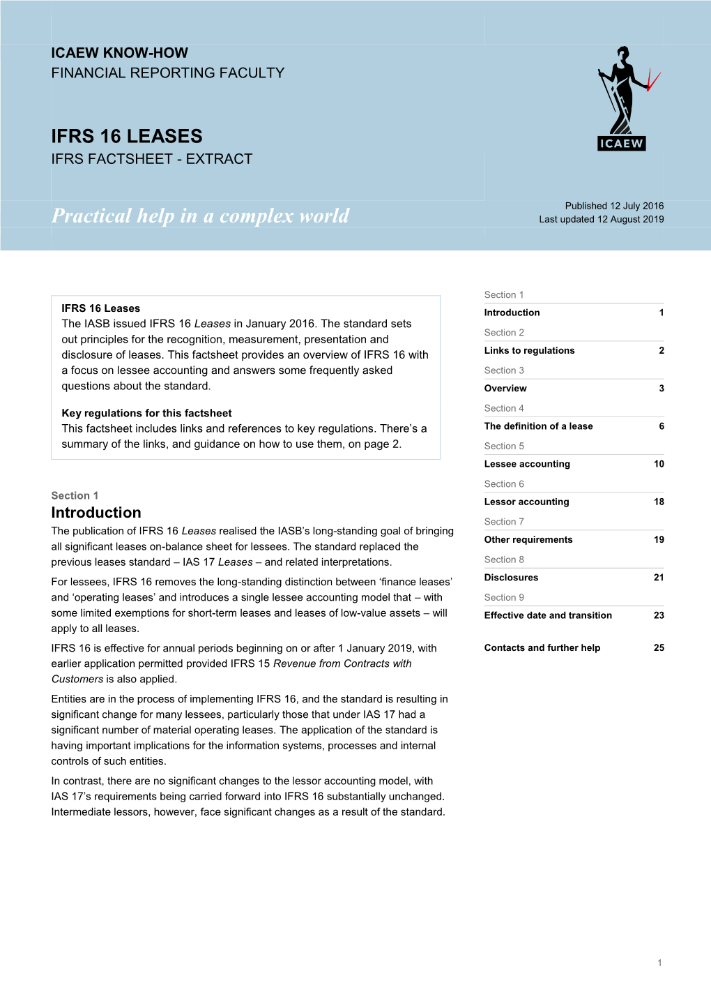 Introducing IFRS 16 Leases Published 12 July 2016, Last Updated 12 August 2019 2