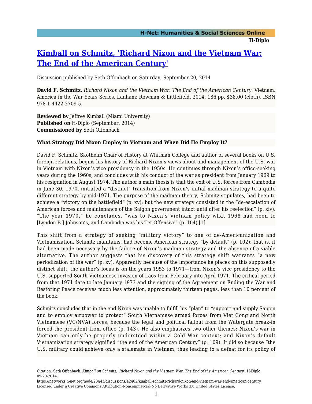 Richard Nixon and the Vietnam War: the End of the American Century'