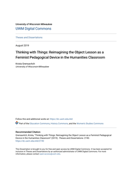 Thinking with Things: Reimagining the Object Lesson As a Feminist Pedagogical Device in the Humanities Classroom