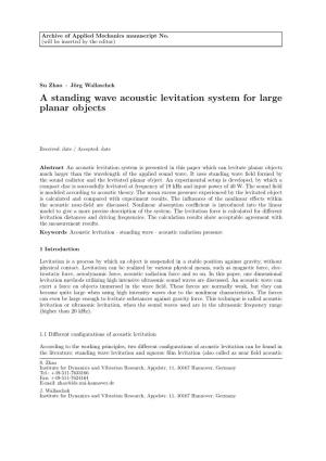 A Standing Wave Acoustic Levitation System for Large Planar Objects