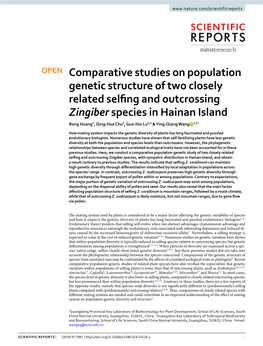 Comparative Studies on Population Genetic Structure of Two Closely Related Selfing and Outcrossing Zingiber Species in Hainan Is