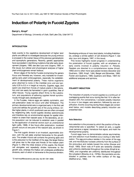 Lnduction of Polarity in Fucoid Zygotes