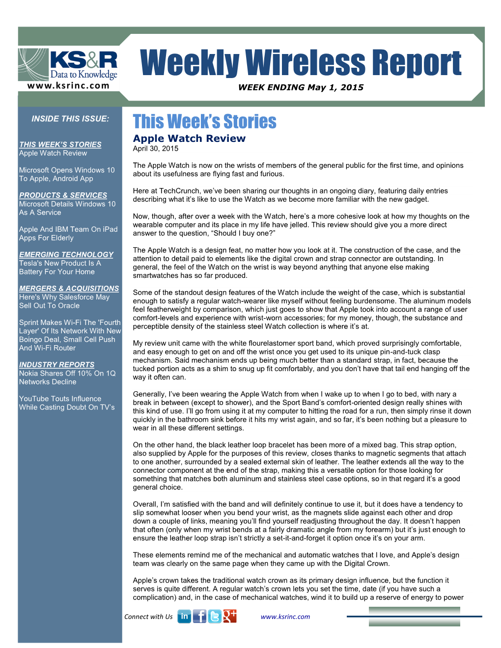 Weekly Wireless Report WEEK ENDING May 1, 2015