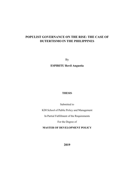 Populist Governance on the Rise: the Case of Dutertismo in the Philippines 2019