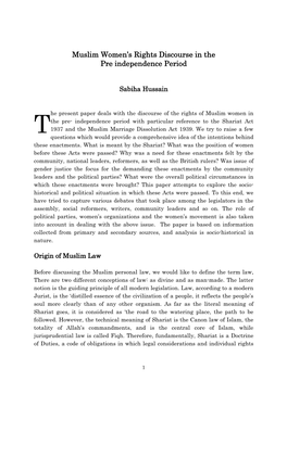 Muslim Women's Rights Discourse in the Pre -Independence Period, Sabiha Hussain, 2006