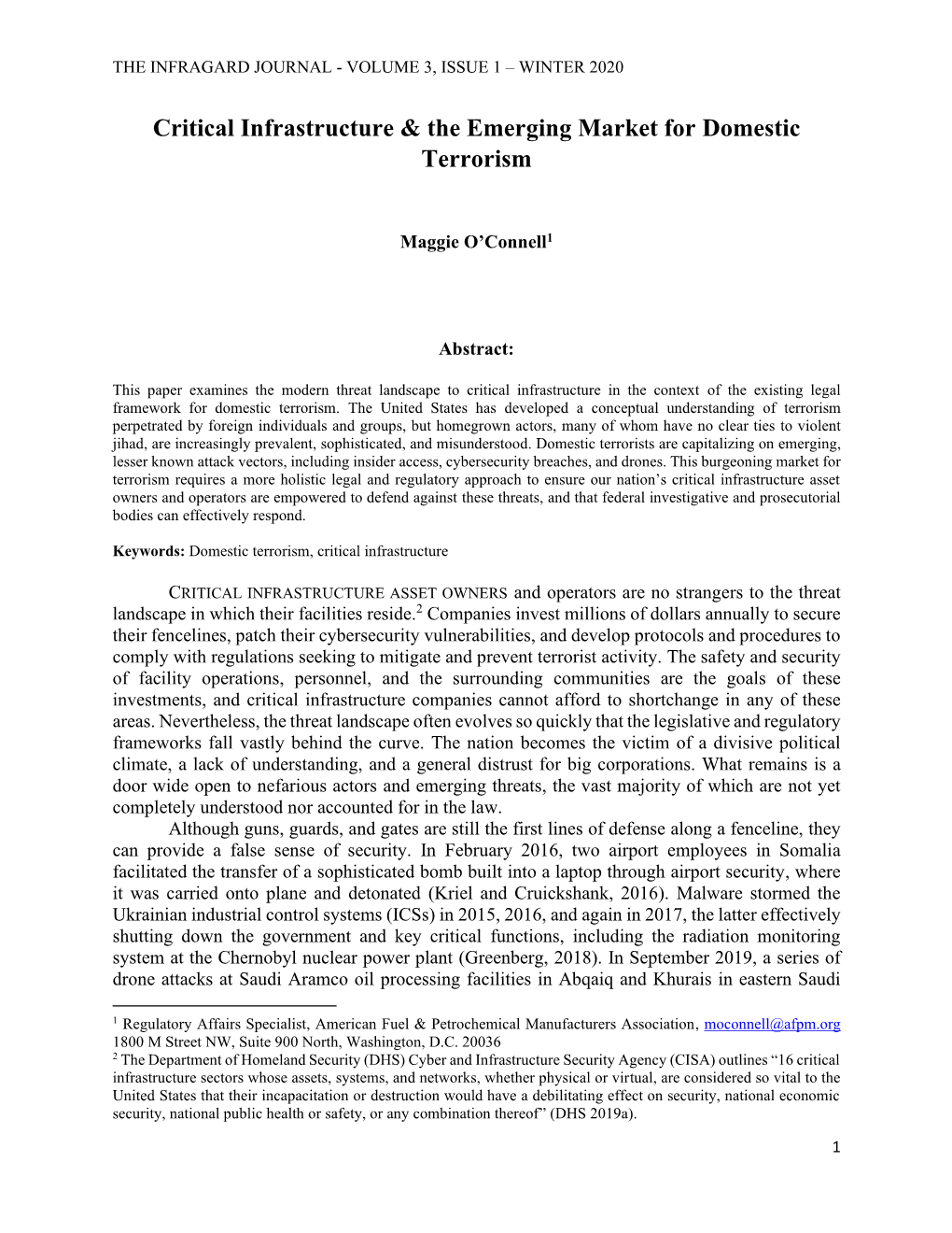 Critical Infrastructure & the Emerging Market for Domestic Terrorism