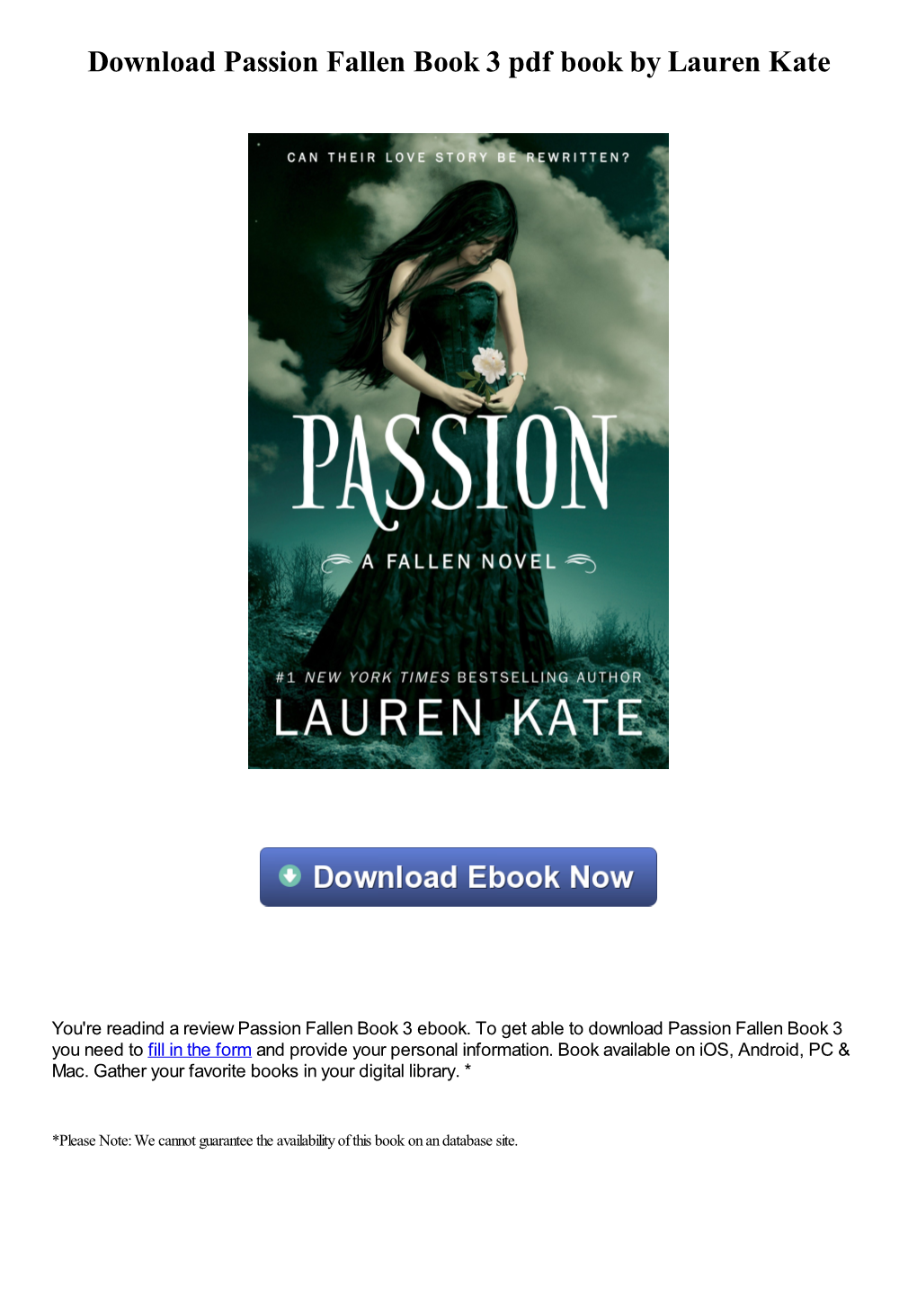 Download Passion Fallen Book 3 Pdf Ebook by Lauren Kate