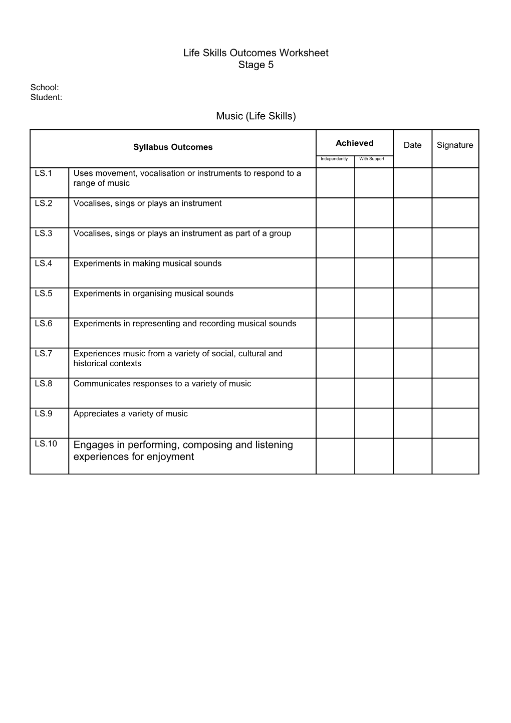 Life Skills Outcomes Worksheet s1