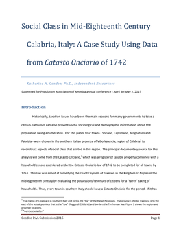 Social Class in Mid-Eighteenth Century Calabria, Italy: a Case