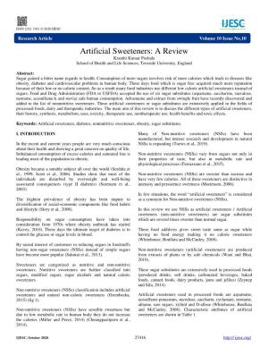 Artificial Sweeteners: a Review Kranthi Kumar Poshala School of Health and Life Sciences, Teesside University, England