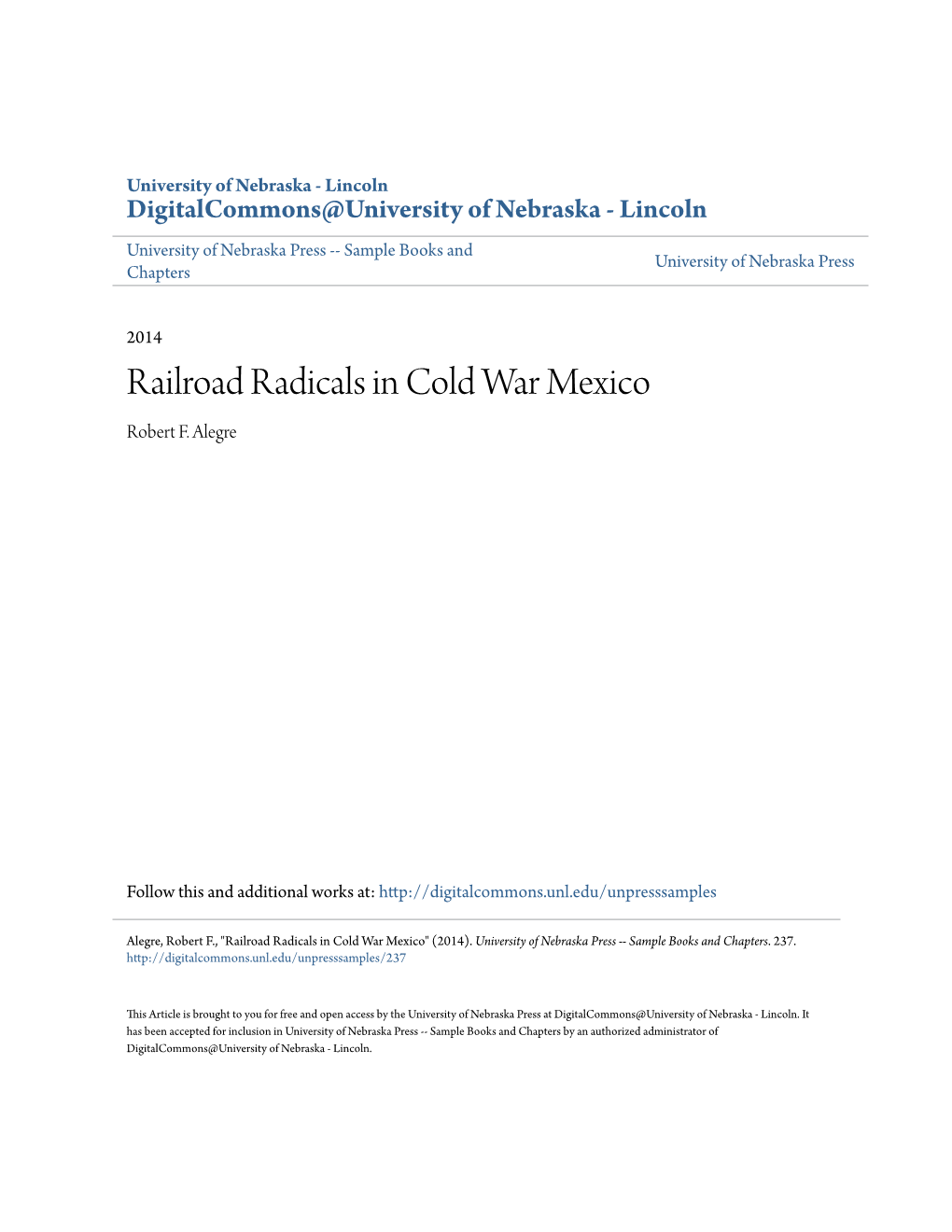 Railroad Radicals in Cold War Mexico Robert F