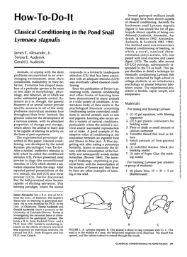 Classical Conditioning in the Pond Snail Lymnaea Stagnalis