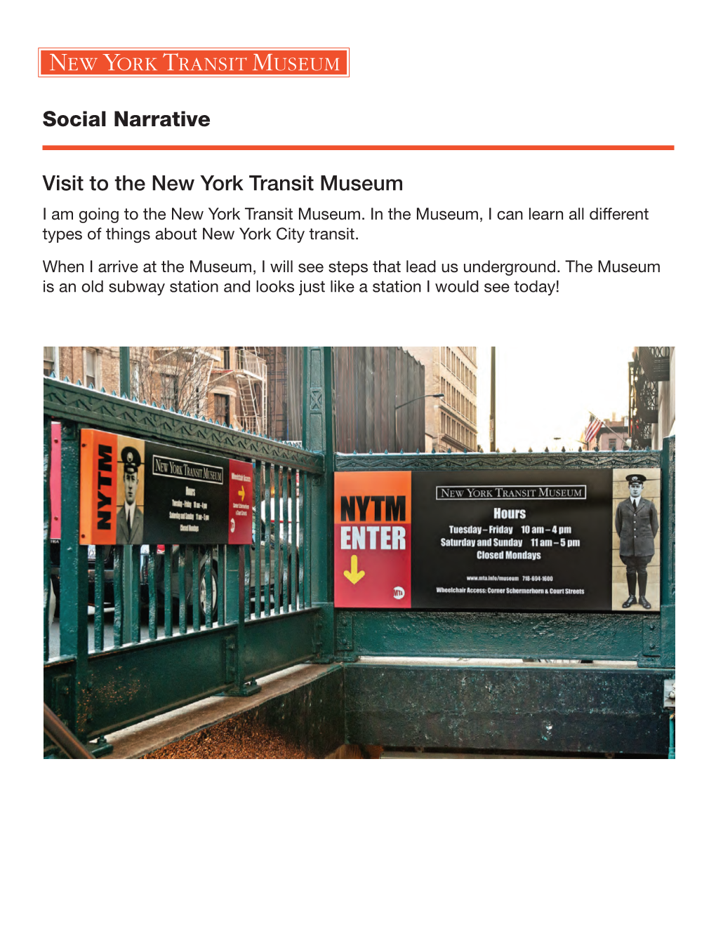 Social Narrative Visit to the New York Transit Museum