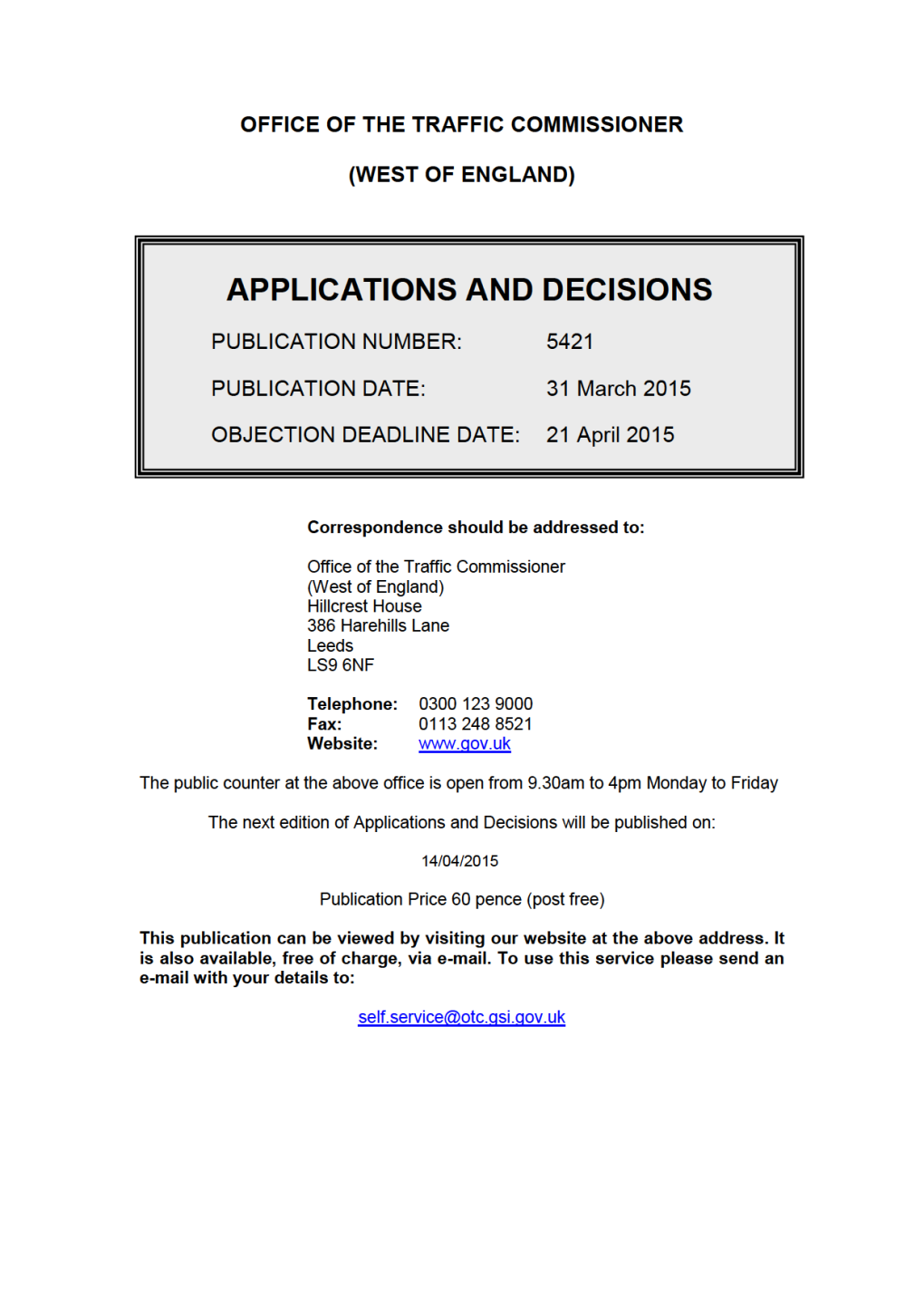 APPLICATIONS and DECISIONS 31 March 2015