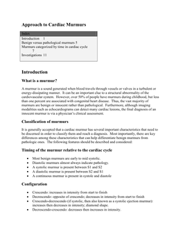 Approach to Cardiac Murmurs