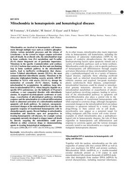 Mitochondria in Hematopoiesis and Hematological Diseases