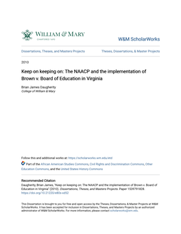 The NAACP and the Implementation of Brown V. Board of Education in Virginia