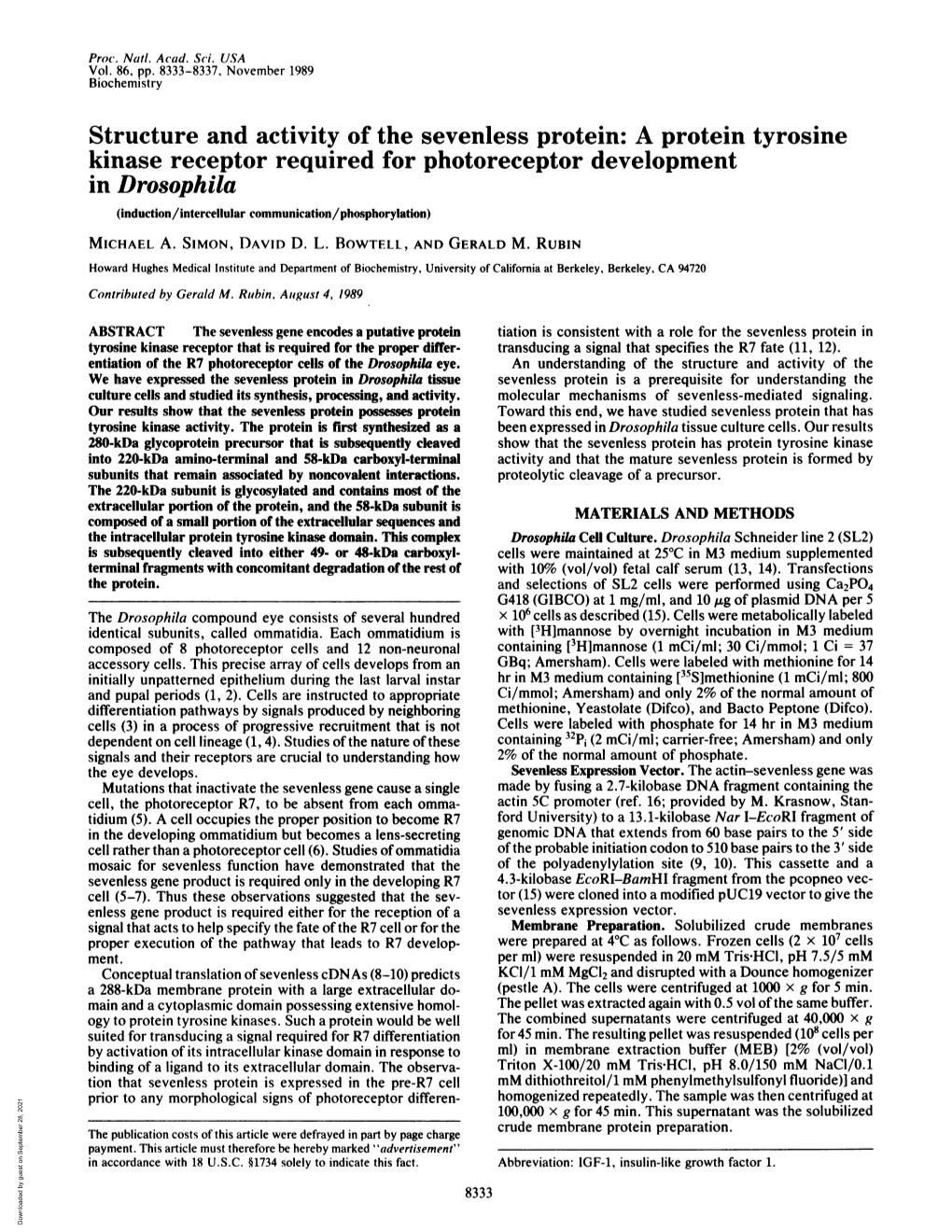 A Protein Tyrosine Kinase Receptor Required for Photoreceptor Development in Drosophila (Induction/Intercellular Communication/Phosphorylation) MICHAEL A