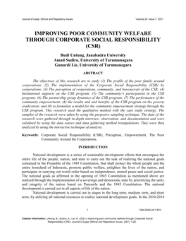 Improving Poor Community Welfare Through