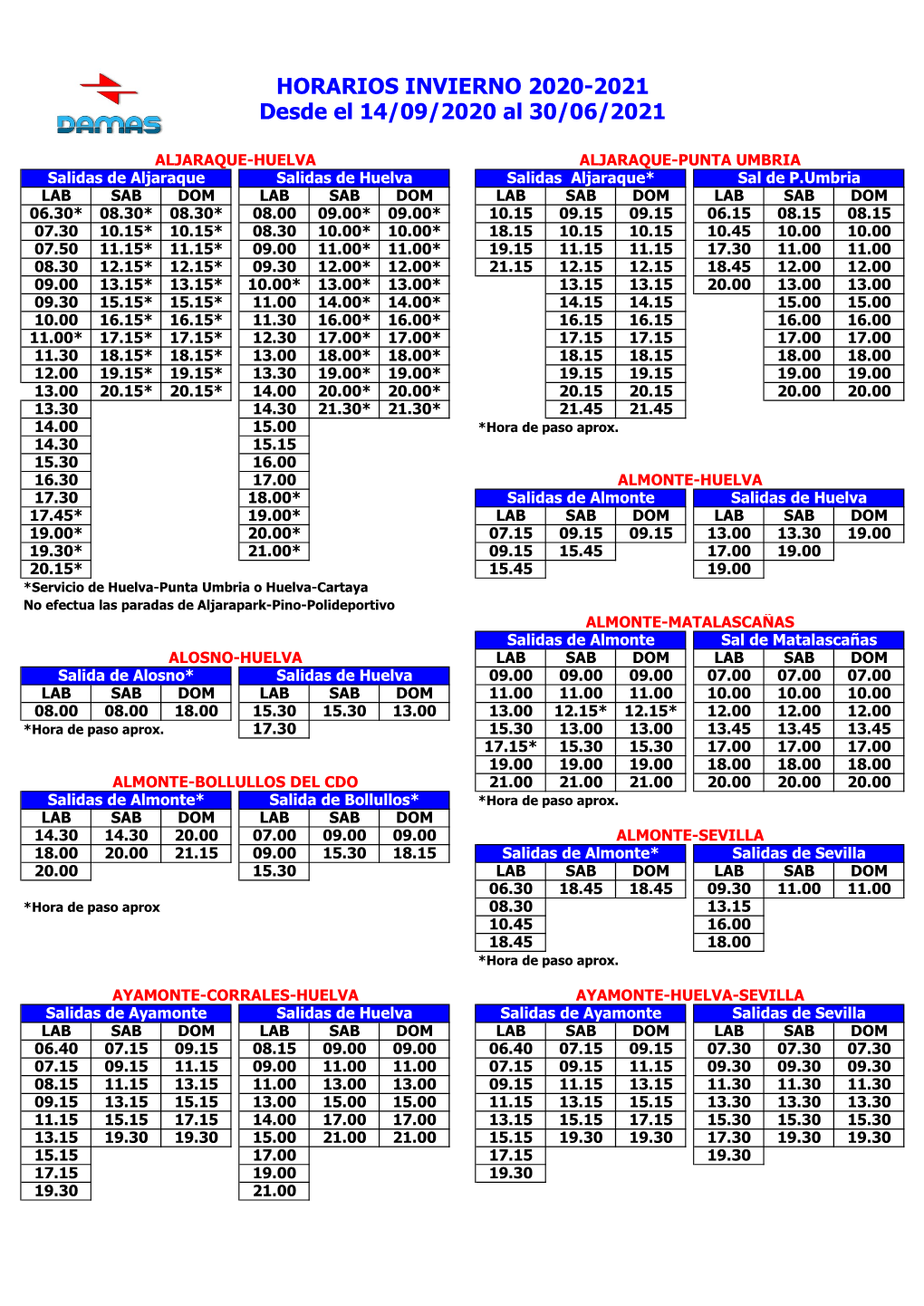 Horario Autobuses Invierno 20-2021