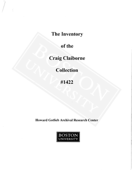 The Inventory Ofthe Craig Claiborne Collection