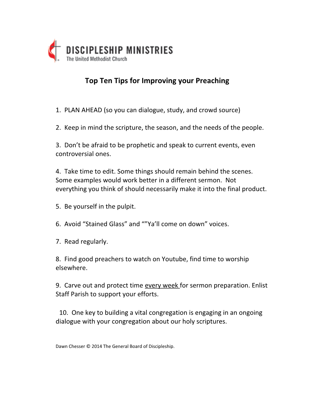 Top Ten Tips for Improving Your Preaching