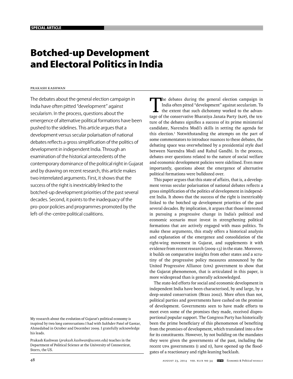 Botched-Up Development and Electoral Politics in India.Pdf