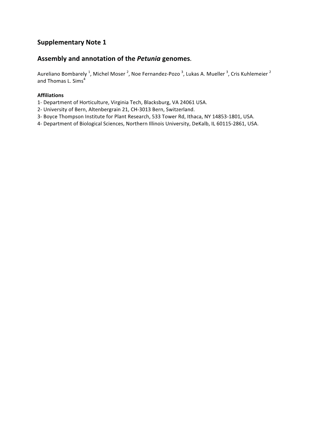 Supplementary Note 1 Assembly and Annotation of the Petunia Genomes