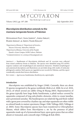 Macrolepiota Distribution Extends to the Montane Temperate Forests of Pakistan