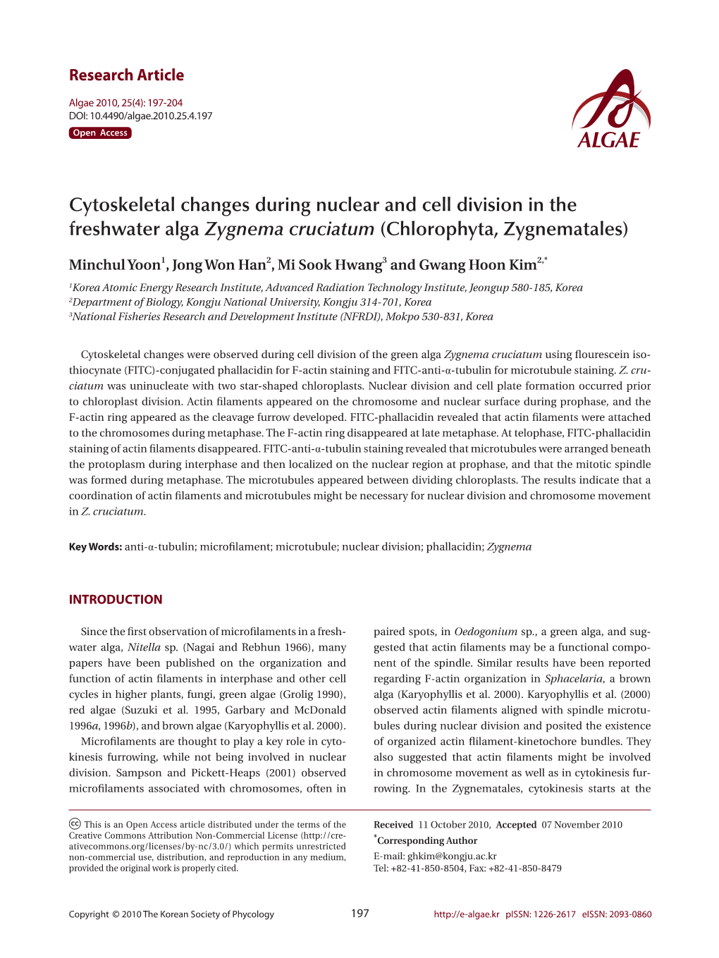 Cytoskeletal Changes During Nuclear and Cell Division in the Freshwater Alga Zygnema Cruciatum (Chlorophyta, Zygnematales)