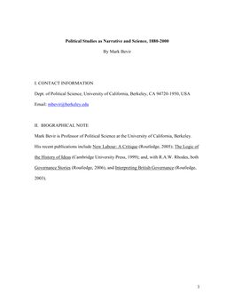 Political Studies As Narrative and Science, 1880-2000