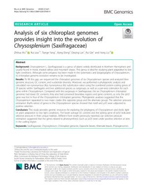Analysis of Six Chloroplast Genomes Provides Insight Into the Evolution of Chrysosplenium (Saxifragaceae)