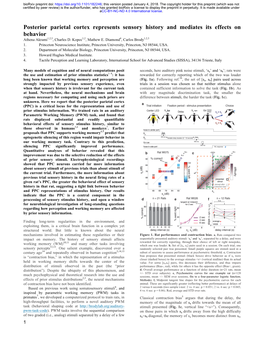 Posterior Parietal Cortex Represents Sensory History and Mediates Its Effects on Behavior Athena Akrami1,2,3, Charles D