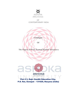 Catalogue of the Papers of Prof. Pramod Kumar Srivastava