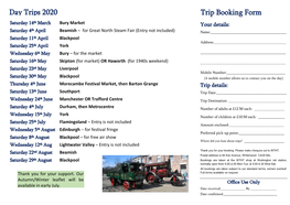 Trip Booking Form Day Trips 2020