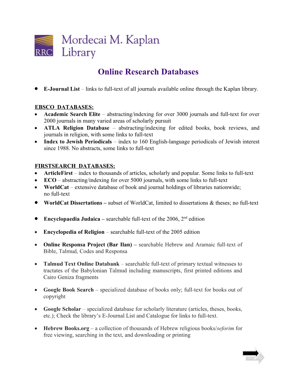 Online Research Databases