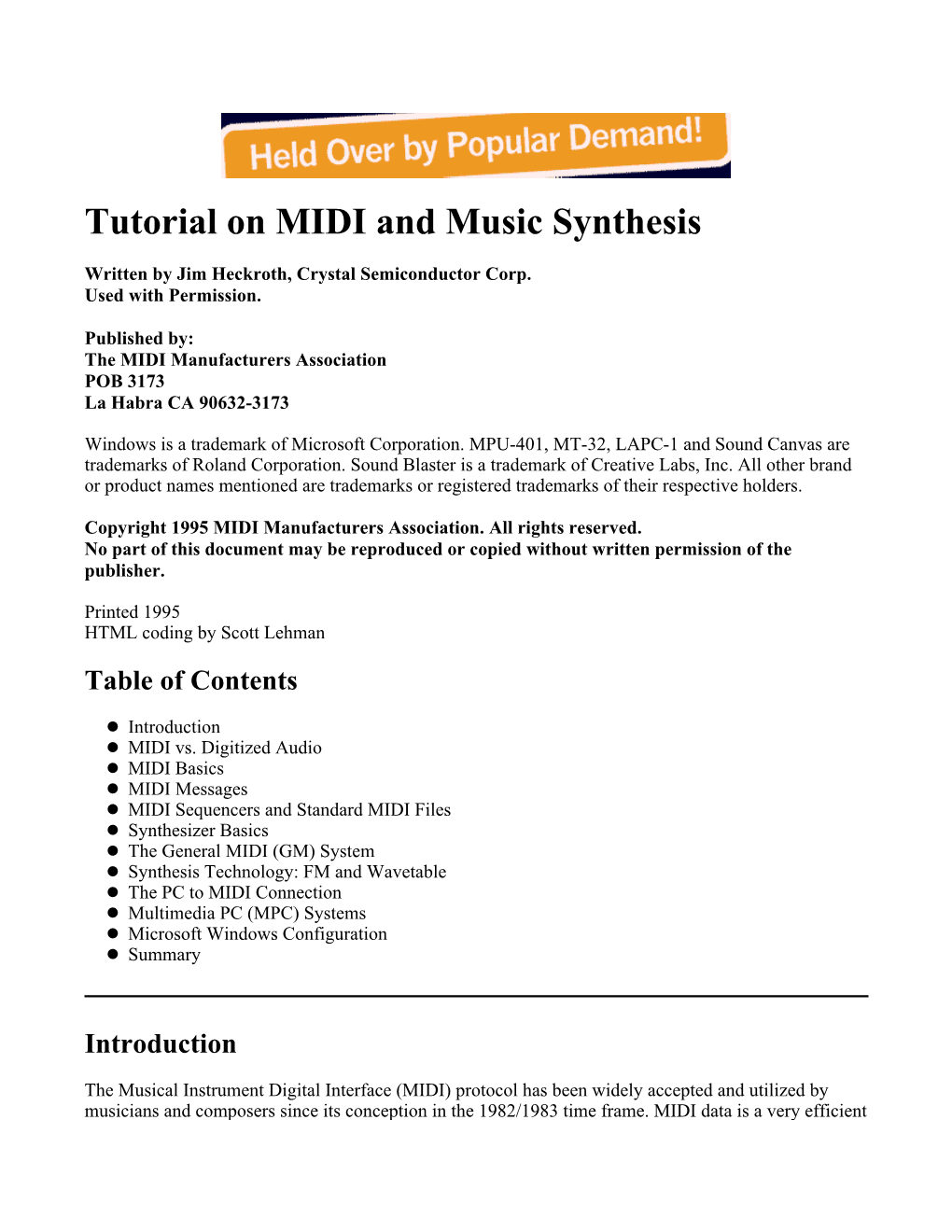 Tutorial on MIDI and Music Synthesis
