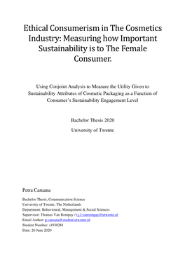 Ethical Consumerism in the Cosmetics Industry: Measuring How Important Sustainability Is to the Female Consumer