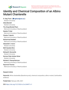 1 Identity and Chemical Composition of an Albino Mutant Chanterelle